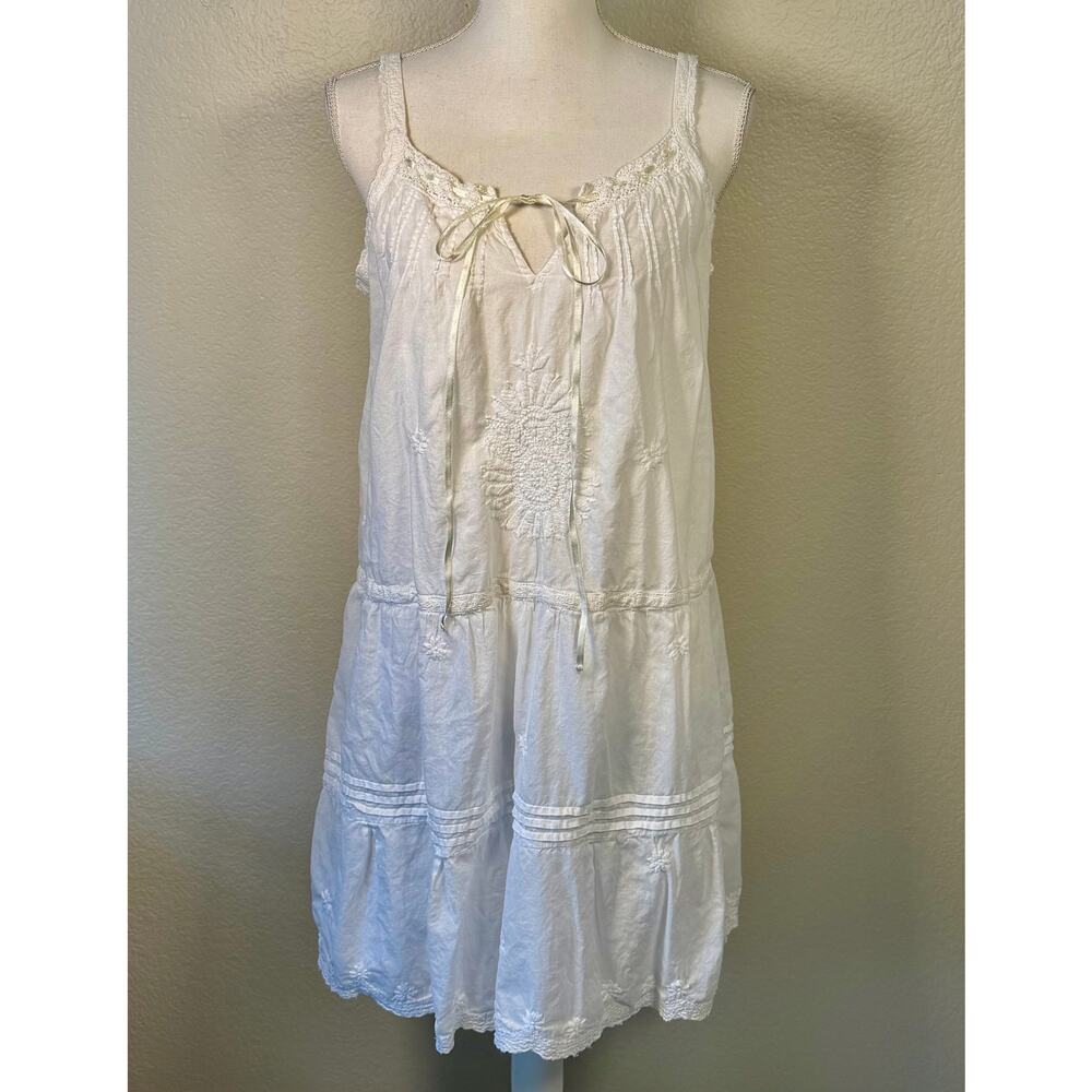 Sundance White Embroidered Cotton Boho Prairie Dress Anthropologie Style Size S